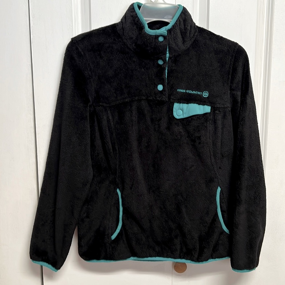 Free Country Black Fleece Blue Trim High Neck Pull Over Top Size M